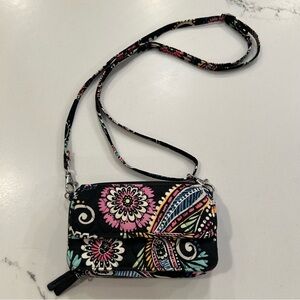 Like New Vera Bradley Strap Wallet Crossbody Bag - Black and Pink Paisley